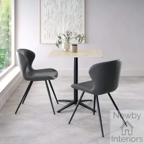 H5149-9 - Baxter Beige Stone Top Square Bistro Table with Black Metal Base
