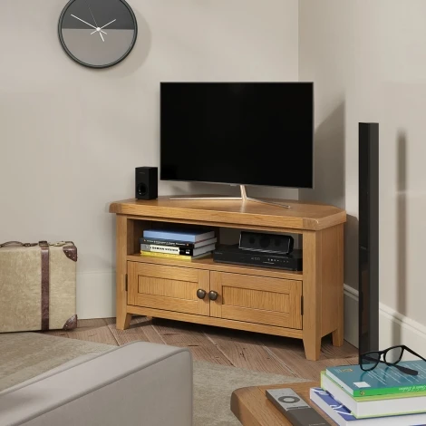 NH-LTL-20 - Barston Bartley Oak - 2 Door Corner Tv Unit - Matt Lacquer Finish