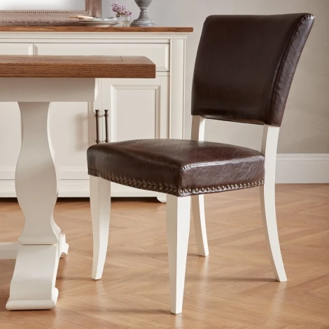 Belgrave Ivory Upholstered Chair - Espresso Faux Leather (Pair)