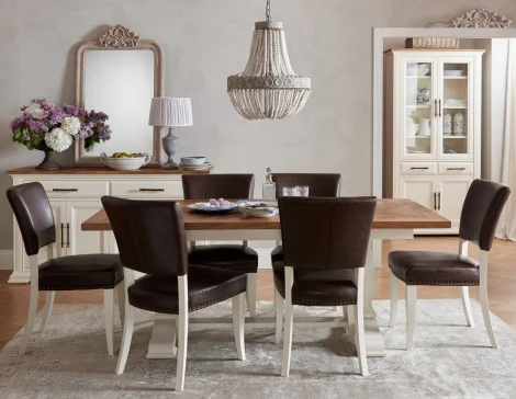 Belgrave Two Tone 6-8 Seater Table & 6 Ivory Chairs in Rustic Espresso Faux Leather