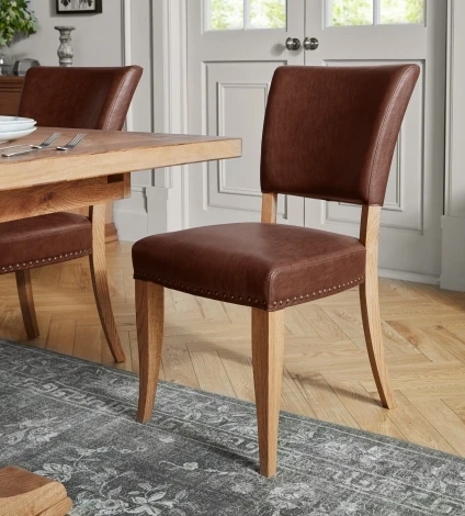 Belgrave Rustic Oak Tan Faux Leather Dining Chair (Pair)