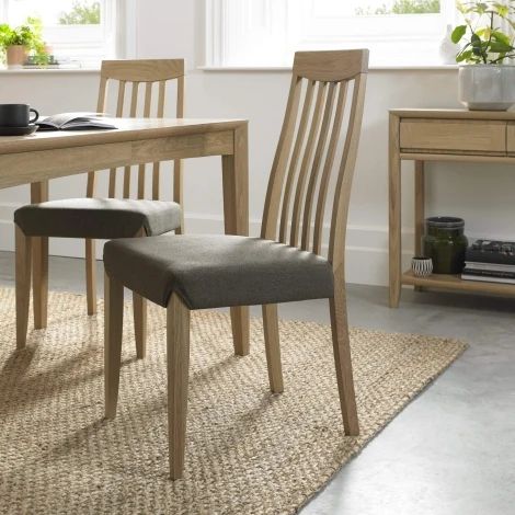8101-09S-BG - Bergen Oak Dining Chairs Sage Grey Fabric Seat (Pair)
