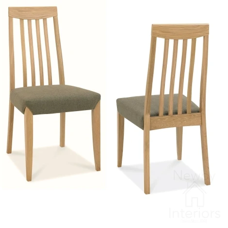 Bergen Oak Dining Chairs Sage Grey Fabric Seat (Pair)