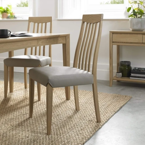 Bergen Oak Dining Chairs Grey Faux Leather Seat (Pair)