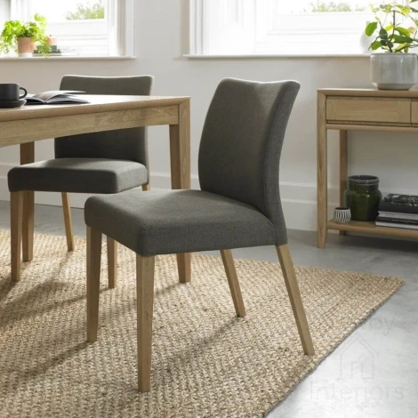 Bergen Oak Fabric Dining Chairs In Sage Grey (Pair)