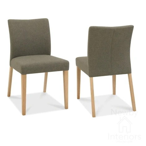 Bergen Oak Fabric Dining Chairs In Sage Grey (Pair)