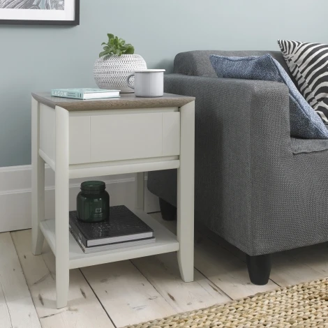 8102-04 - Bergen Grey Washed Oak & Soft Grey Lamp Table With Drawer