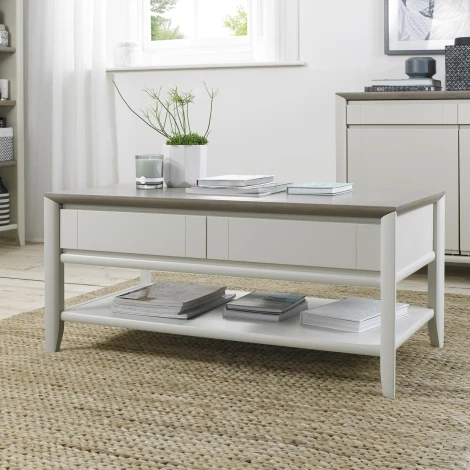 Bergen Grey Washed Oak & Soft Grey Coffee Table With Drawer