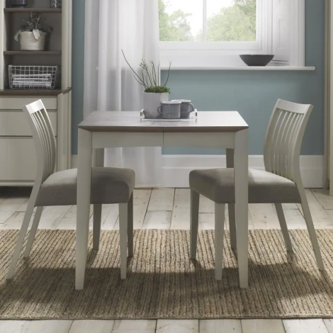 Bergen Grey Washed Oak 2-4 Seater Table & 2 Low Slat Back Chairs in Titanium Fabric