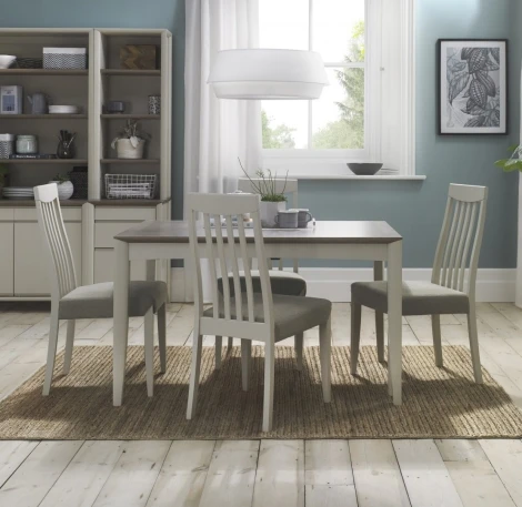 8102-2-09S-TT4 - Bergen Grey Washed Oak 4-6 Seater Table & 4 Slat Back Chairs in Titanium Fabric