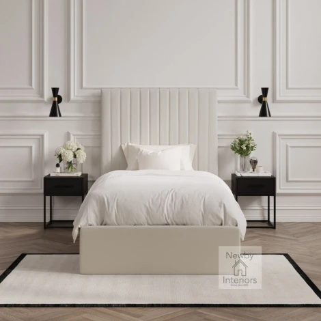 BERTMIL3.0* - Berlin Milk Weave Fabric 3ft Single Ottoman Bed with Tall Headboard