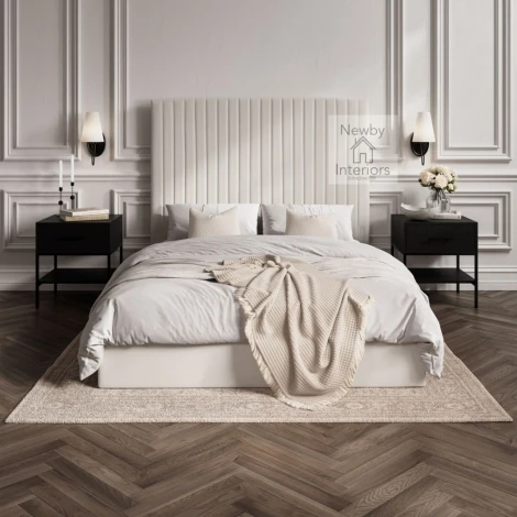 BERTMIL4.6* - Berlin Milk Weave Fabric 4ft6in Double Ottoman Bed with Tall Headboard
