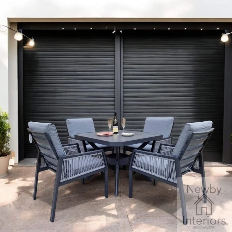 BETT0446_0443 - Signature Weave Bettina Outdoor Square Dining Table & 4 Chairs Grey Powder Coated