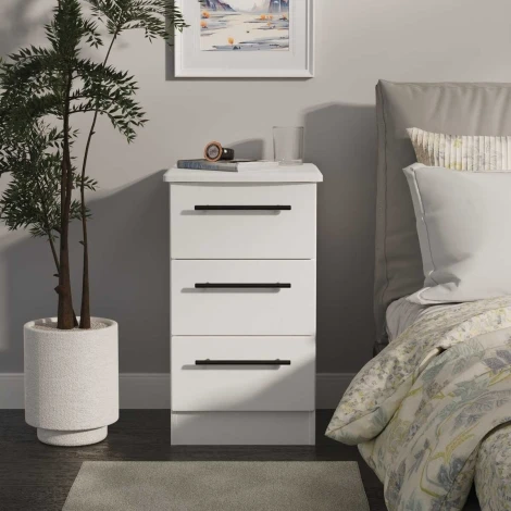 BEV001-WA-WA - Beverley White Ash 3 Drawer Bedside Table
