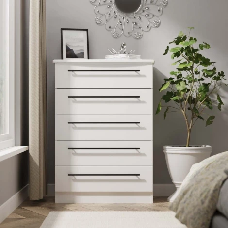 BEV012-WA-WA - Beverley White Ash 5 Drawer Chest