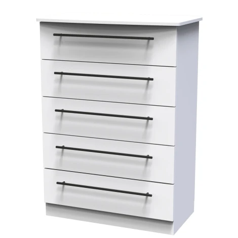 BEV012-WM-WM - Beverley White Matt 5 Drawer Chest