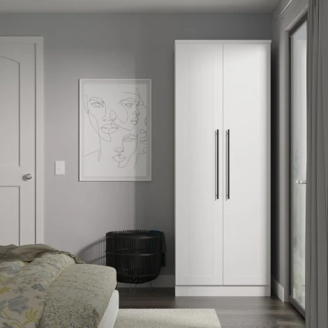 BEV080-WA-WA - Beverley White Ash Tall 2ft6in Plain Double Wardrobe