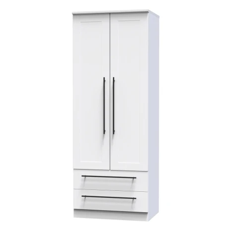 BEV081-WM-WM - Beverley White Matt Tall 2ft6in 2 Drawer Double Wardrobe