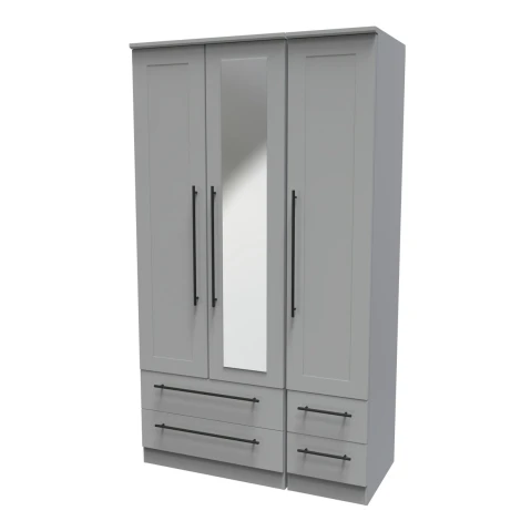 BEV162-DG-DG - Beverley Dusk Grey  4 Drawer Tall Triple Mirror Wardrobe