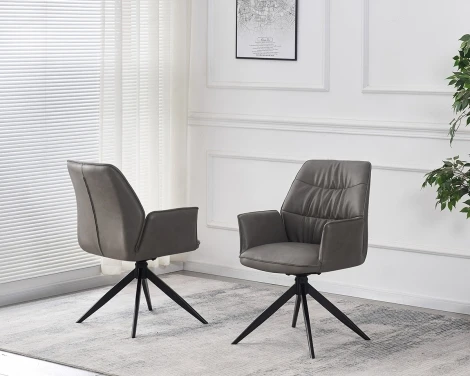 CH-254SG - Berlish - 2x Storm Grey Faux Swivel Leather Dining Chairs - Black Metal Legs