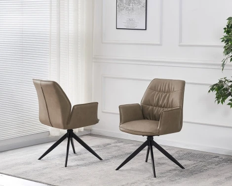 CH-254TA - Berlish - 2x Taupe Faux Leather Swivel Dining Chair Black Metal Legs
