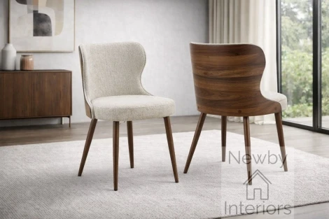 CH-743/WT - Bella Light Taupe Fabric & Walnut Back Dining Chair (Pair)