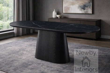 DT-311/BB - Belize Sintered Stone Dining Table 200cm Oval Black Top Black Base – Matt