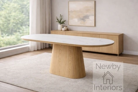DT-311/BEW - Belize Sintered Stone Dining Table 200cm Oval White Top Beech Base – Matt