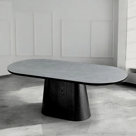 DT-311/BG - Bianca 200cm Black & Matte Grey Sintered Stone Oval Dining Table