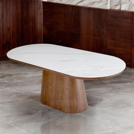 DT-311/WW - Bianca 200cm Walnut & Matte White Sintered Stone Oval Dining Table