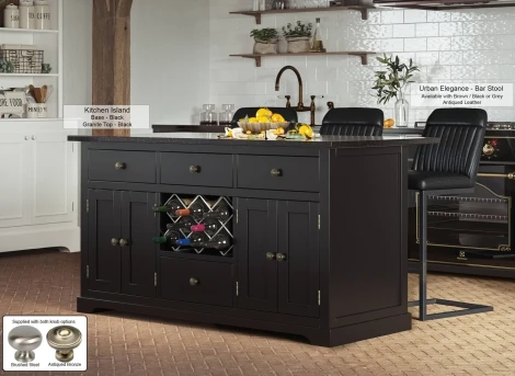 CKI01C-B - Black Kitchen Island With Black Granite Worktop