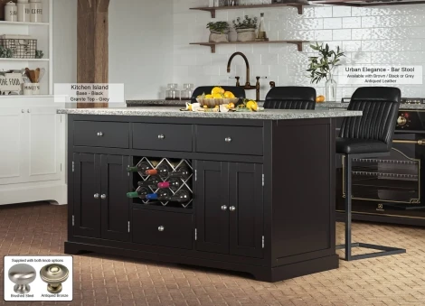 CKI01C-G - Black Kitchen Island With Grey Granite Worktop