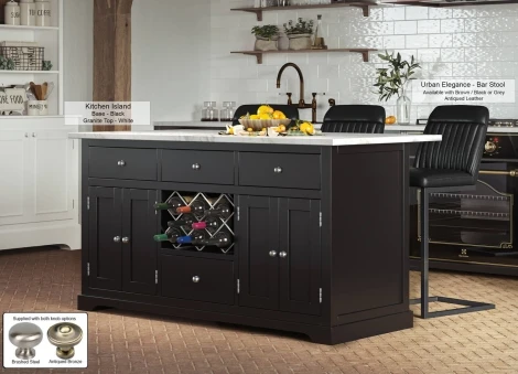CKI01C-W - Black Kitchen Island With White Marble Worktop