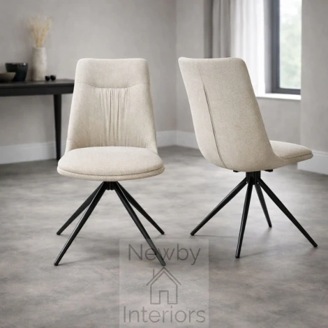 Boden Natural Fabric Swivel Dining Chair, Black Metal Legs (Pair)