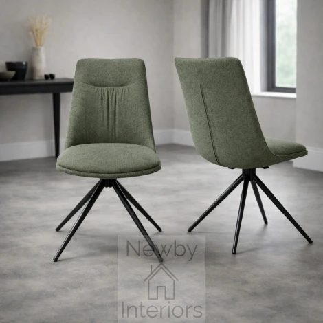Boden Sage Fabric Swivel Dining Chair, Black Metal Legs (Pair)