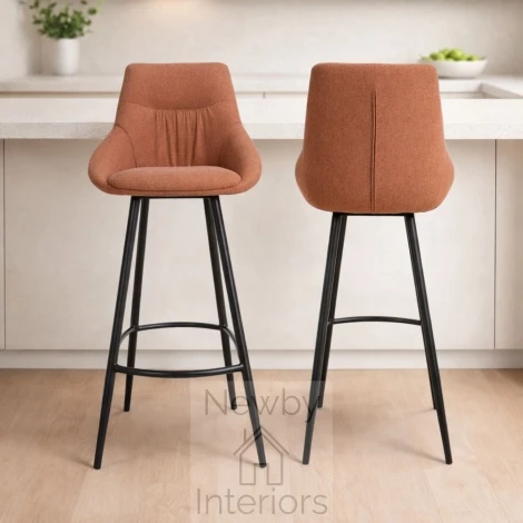 Boden Brick Fabric Bar Chair, Black Metal Legs (Pair)