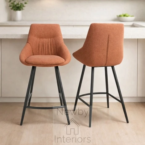 Boden Brick Fabric Counter Chair, Black Metal Legs (Pair)