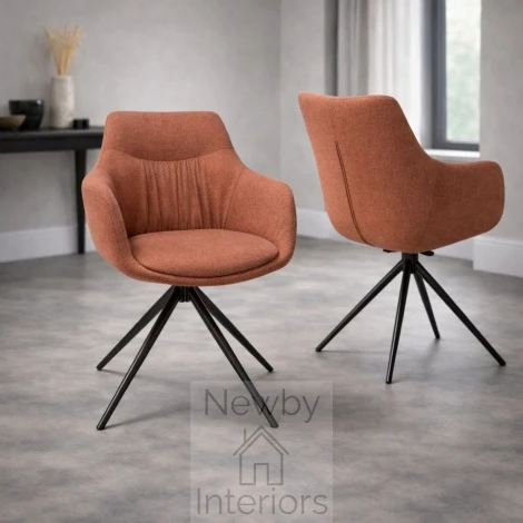 Boden Brick Fabric Swivel Dining Armchair, Black Metal Legs (Pair)