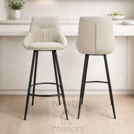 Boden Natural Fabric Bar Chair, Black Metal Legs (Pair)