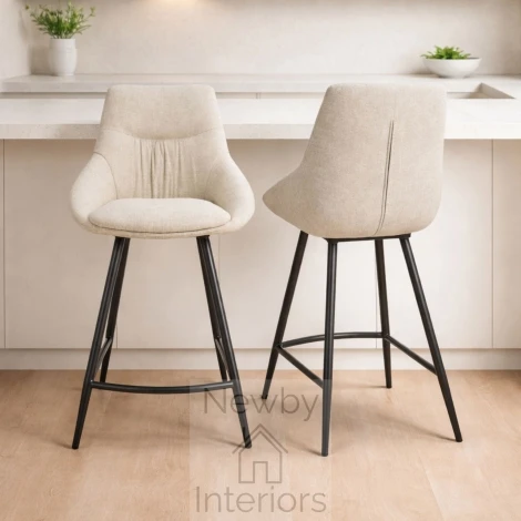 Boden Natural Fabric Counter Chair, Black Metal Legs (Pair)