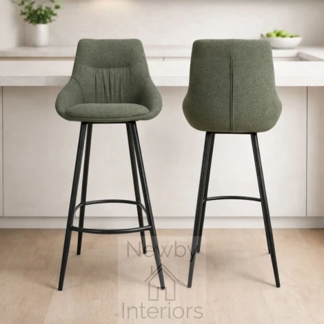 Boden Sage Fabric Bar Chair, Black Metal Legs (Pair)