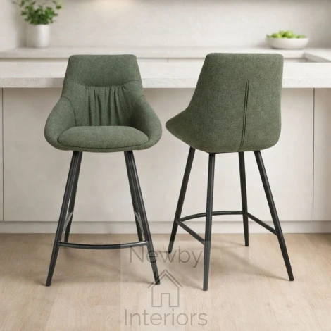 Boden Sage Fabric Counter Chair with Black Metal Legs (Pair)