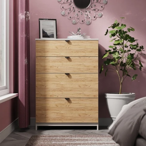 BOP050-GC-KM - Bora Gold Oak & Kashmir Matt 4 Drawer Deep Chest