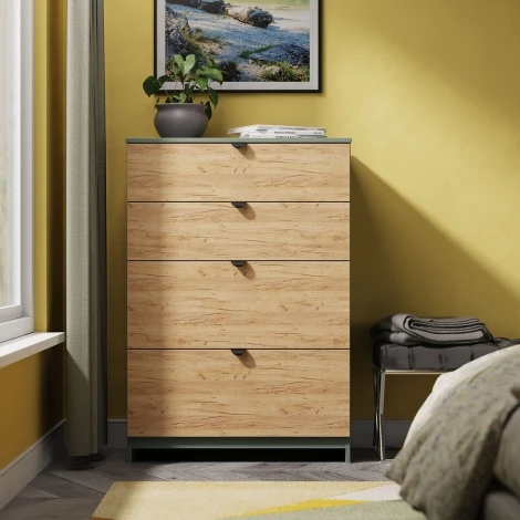 BOP050-GC-RG - Bora Gold Oak & Reed Green 4 Drawer Deep Chest