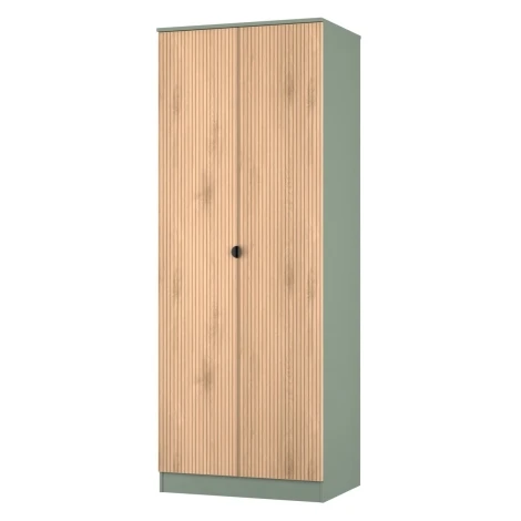 BOP080-SE-RG - Bora Reed Green & Slatted Effect Tall 2ft6in Plain Double Wardrobe 