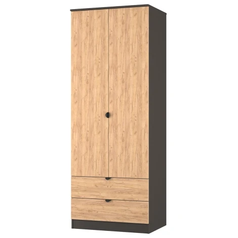 BOP081-GC-GB - Bora Gold Oak & Graphite Tall 2ft6in 2 Drawer Double Wardrobe 