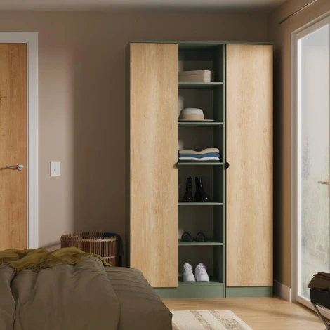 BOP195-GC-RG - Bora Gold Oak & Reed Green Triple 2 Door Wardrobe