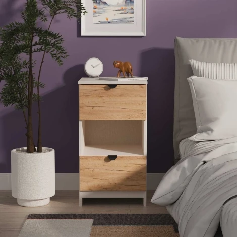 BOP601-GC-KM - Bora Gold Oak & Kashmir Matt 2 Drawer Locker