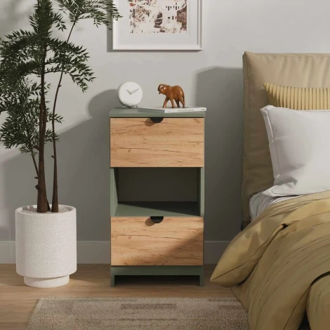 BOP601-GC-RG - Bora Gold Oak & Reed Green 2 Drawer Locker