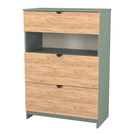 BOP650-GC-RG - Bora Gold Oak & Reed Green 3 Drawer Deep Chest